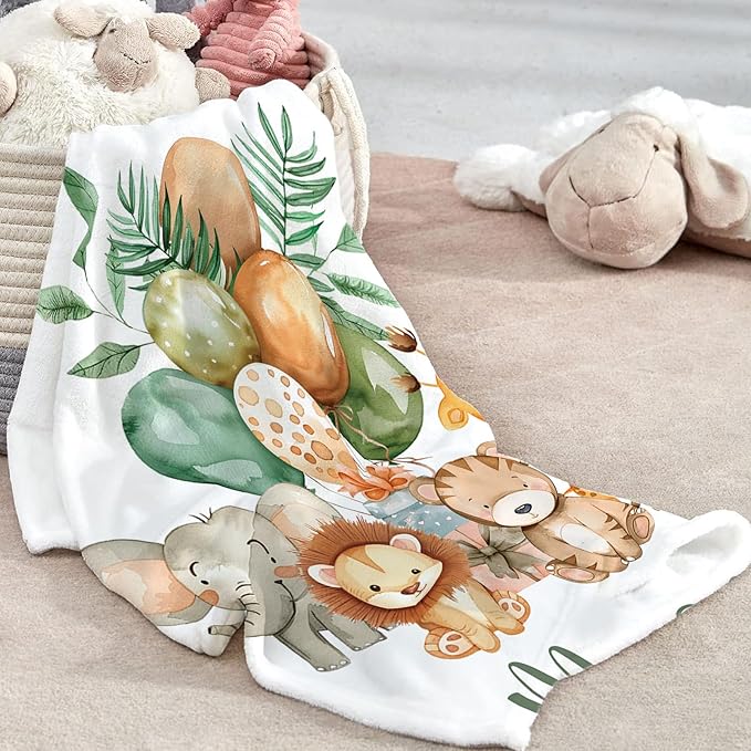 Custom Baby Crib Bedding Set, Personalized Name Lion Giraffe Design Crib Set 3 Pcs, Soft Double Layer Blanket, Crib Sheet & Room Rug, Ideal Nursery Decor Gift for Baby Girls Boys