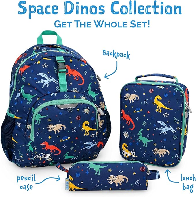JAN & JUL Boys' Water Resistant Backpack for School, Lightweight Schoolbag for Kids (Space Dinos, One Size)