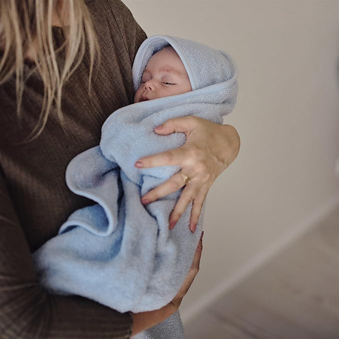 Baby Hooded Towel – Organic Cotton Baby Bath Towels, 32" x 32" Super-Soft and Absorbent Baby Towels for Newborn 2-Pack (Blush/Baby Blue)