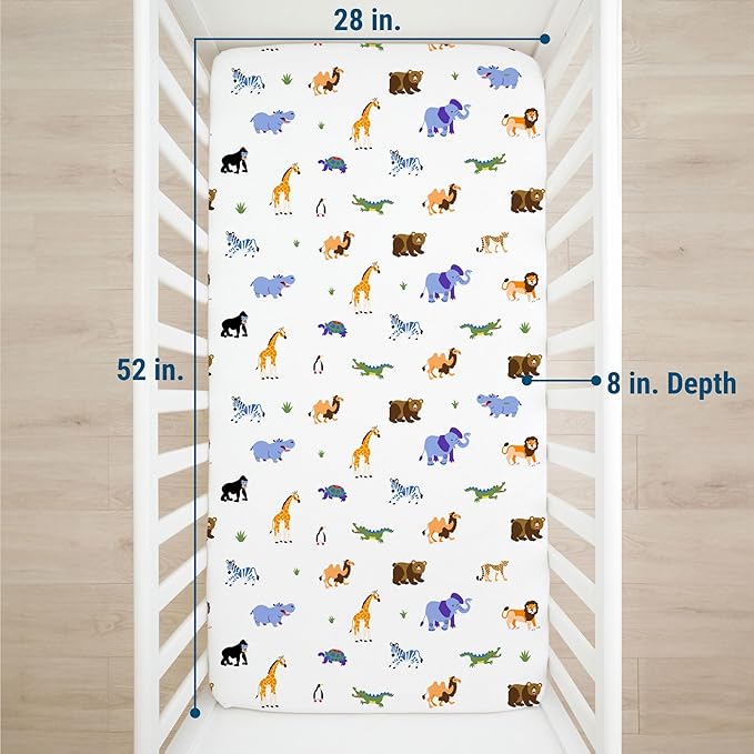 Wildkin Kids 100% Microfiber Crib Sheet – Soft, Breathable Fitted Sheet - Wild Animals