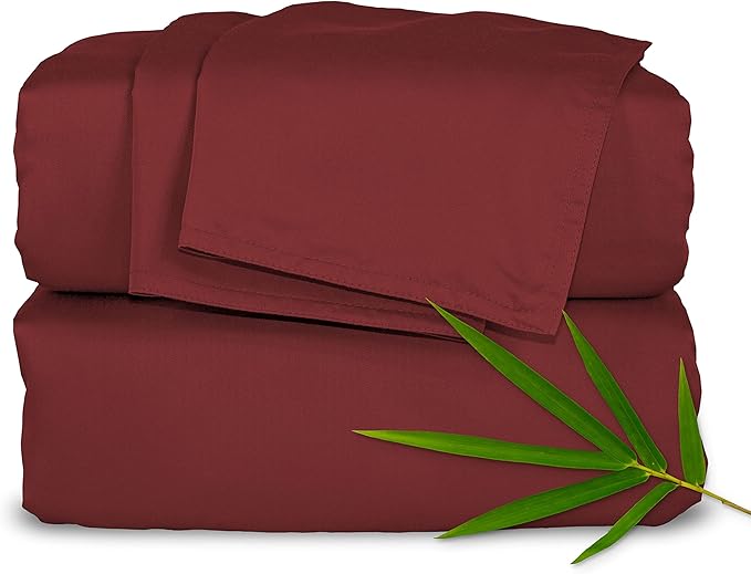 Pure Bamboo California King Sheets, Genuine 100% Organic Viscose Derived from Bamboo Bed Sheet Set, Soft & Cooling, Double Stitching, 2 Year Quality Promise (California King, Merlot)