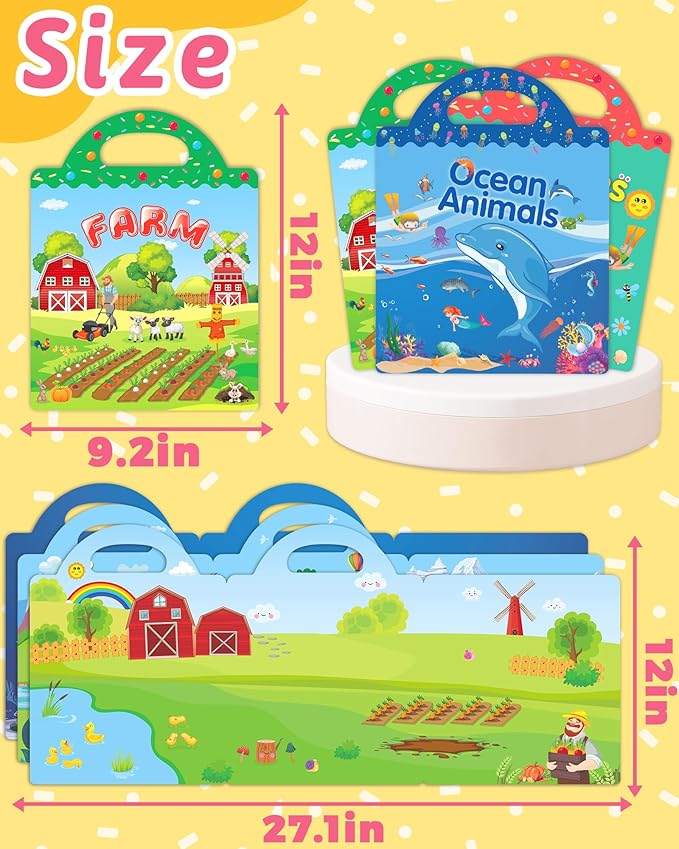 Benresive Reusable Sticker Books for Toddlers, 3 Sets Travel Stickers for Kids, Toddler Sticker Book, Crafts Activities for Toddlers, 3 and Up Birthday Gifts Travel Toys