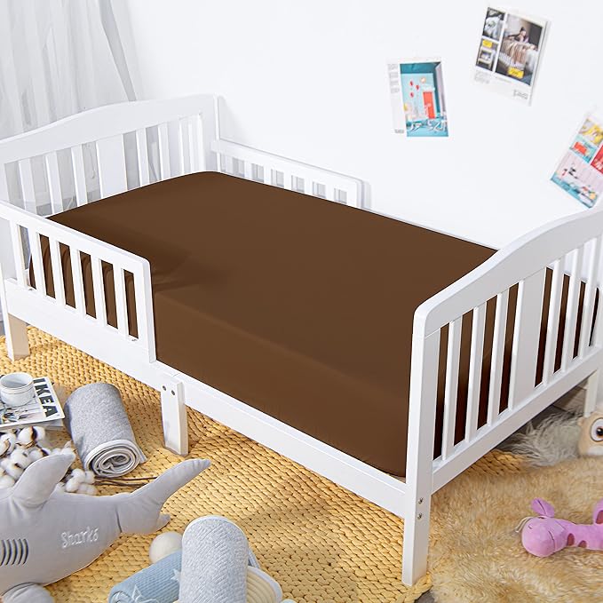 NTBAY 2 Pack 100% Brushed Microfiber Fitted Crib Sheet, Super Soft and Cozy 28x52 Crib Sheet for Standard Crib and Toddler Mattresses, Boys, Girls, Unisex, Brown, 28x52 Inches