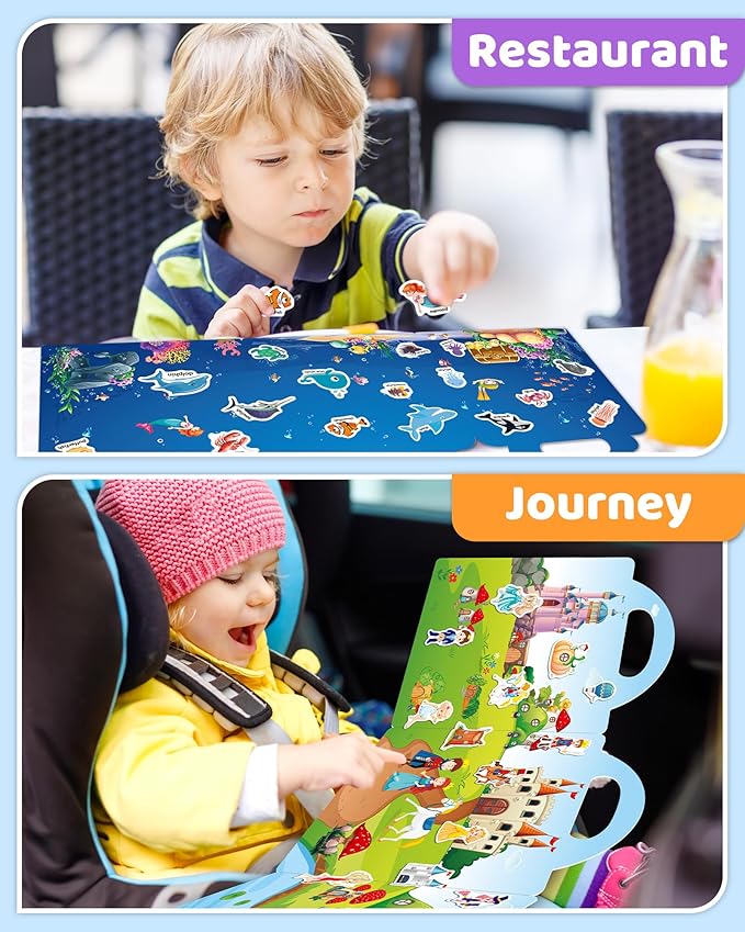 Benresive Reusable Sticker Books for Kids 2-4, Sticker Books for Toddlers 1-3 2-4, Toddler Travel Toys Activities Crafts Gifts