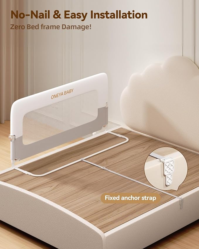 Baby Bed Rail Guard, 32in Thickened Toddler Bed Rail for Toddlers, Extral Tall Swing Down Kids Child Safety Side Railing Guards/Rails for Twin, Full, Queen, King Bunk Size Bed, White/Grey, 27”H