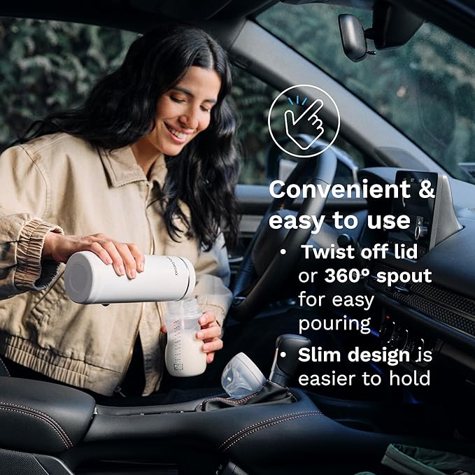 Baby Brezza Portable Warmer – 3X Faster Baby Bottle Warming - Travel Breastmilk and Formula Warmer - Safe, Even Heating - Up to 9oz - No Adapters, Grey