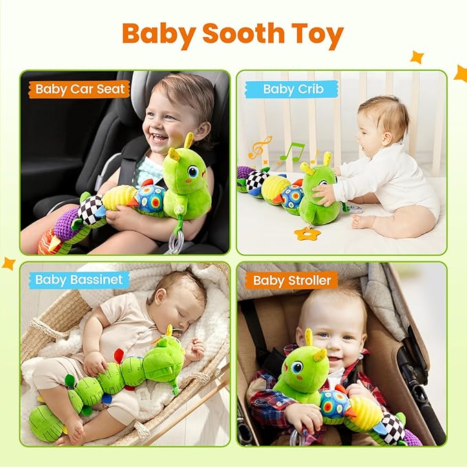 Baby Toys 0-6 Months, Washable Baby Musical Caterpillar Toys with 10 Kid's Songs,Rattles,BabyTeething Toys,Suitable for 0-6, 6-12 Months Infant Tummy Time Toy,Newborn Baby Boy&Gril Gifts (Green)