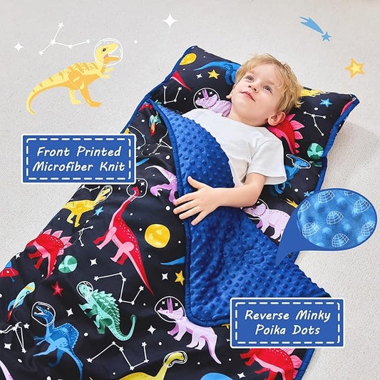 Toddler Nap Mat with Pillow and Blanket, Extra Large Rolled Napping Mats,Slumber Bags for Boys Girls,Kids Sleeping Bag for Daycare, Preschool Travel Camping