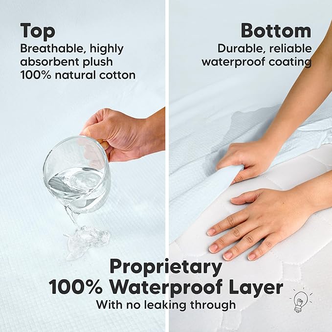 2-Pack Waterproof Crib Mattress Protector Cover Fitted - Quiet Baby Crib Mattress Pad Sheets, 52" x 28" Soft Quilted Cotton Baby Sheet, Machine Washable, Easy Fit, Durable (Glacier/Quin)