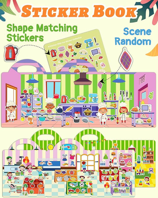 Benresive Reusable Sticker Books for Toddlers, 3 Sets Travel Stickers for Kids, Toddler Sticker Book, Crafts Activities for Toddlers, 3 and Up Birthday Gifts Travel Toys