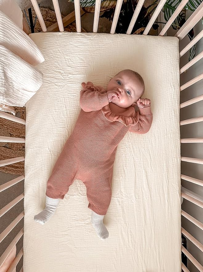 Crib Sheets for Baby Boy Girl 2 Pack, Fitted Crib Mattress Sheet 28" x 52", Muslin Toddler Bedding with Neutral Style, Nursery Bedding Essentials (Beige & Pale Yellow)