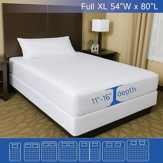 Full Extra Long (XL) Mattress Protector Zippered Waterproof Encasement Hypoallergenic Premium Quality Cover Protects Against Dust Allergies White
