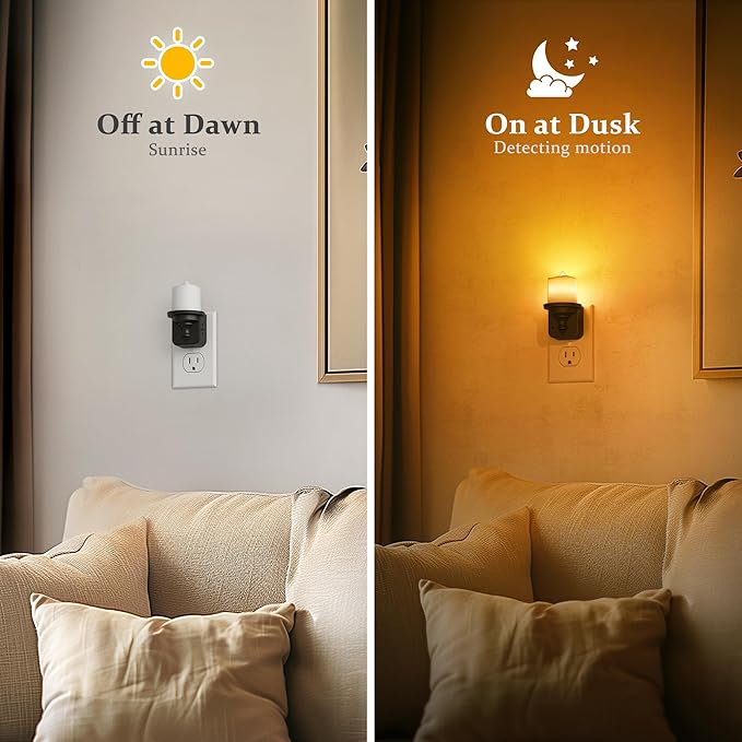 JandCase Flameless Candle Night Light, 2 Pack Night Lights Plug into Wall, 2000K Amber, 0-100LM Dimmable Nightlight, Dusk to Dawn Sensor Light for Dinning Room, Living Room, Bathroom, Hallway