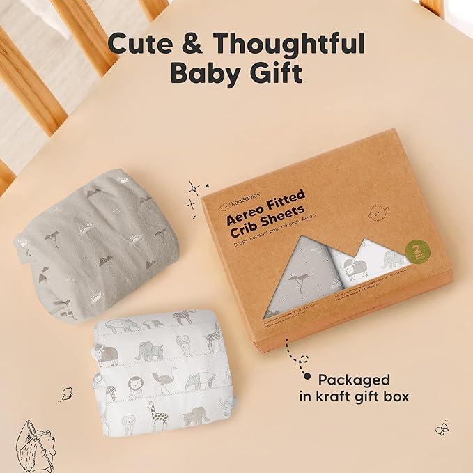 KeaBabies 2-Pack Fitted Crib Sheets for Boys, Girls, Baby - Soft Bamboo Viscose Cotton, 52x28 Standard Crib Mattress Sheets, Toddler Bed Mattress Cover, Gender Neutral, Breathable, Durable (Savannah)
