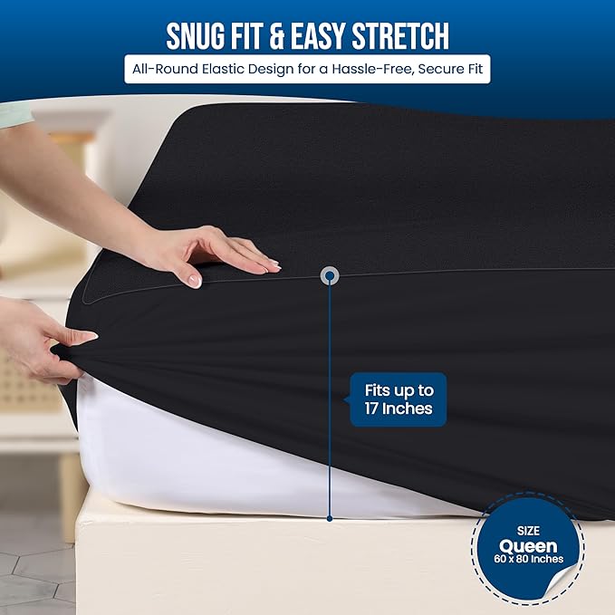 Utopia Bedding Waterproof Mattress Protector Queen Size, Premium 200 GSM Terry Mattress Cover, Soft & Breathable Bed Cover, Fitted Sheet Style with Stretchable Deep Pockets 17" (Black)