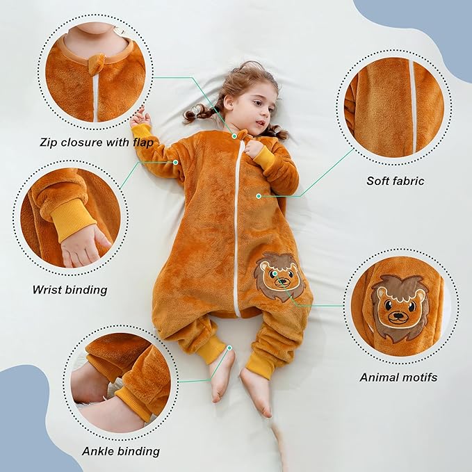 MICHLEY Toddler Flannel Sleeping Sack with Feet,Long Sleeve Baby Sleeping Bag 3-Way Zipper Super Warm Wearable Blankets