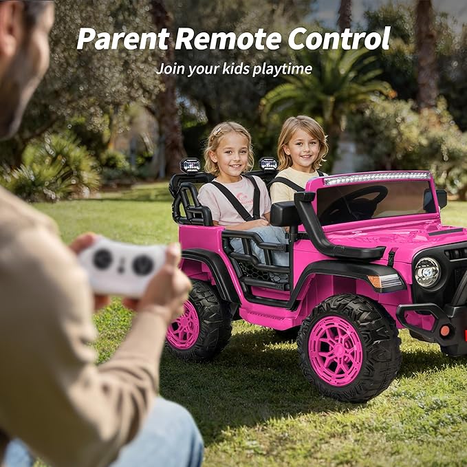 2 Seater Ride on Electric Car, 12V Ride on Toy Car for Kids 4-8 w/Remote Control, EVA Tires - Pink