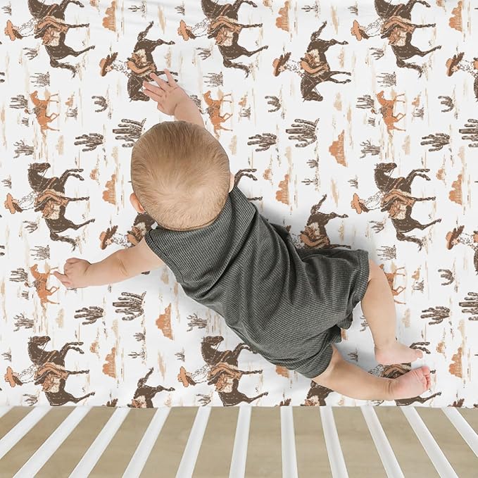 Vintage Cowgirl Cactus Baby Crib Sheets for Boy Girl 52"x28" Western Cowgirl Love Soft Stretchy Fitted Crib Mattress Cover Wild Desert Baby Sheet for Standard Crib & Toddler Mattress Pad