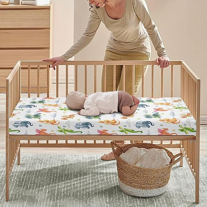 Fairytale Dragons Fitted Crib Sheet for Boys Girls Watercolor Cute Dragon Baby Sheet for Standard Crib and Toddler Clouds and Stars Nursery Bed Mattress Sheets 28"x52"