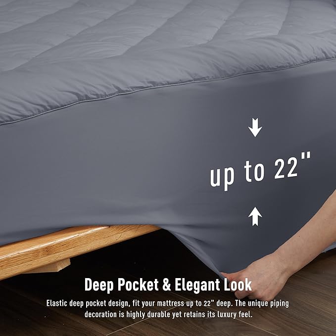 Twin Size Mattress Pad Cotton Top Mattress Cover for College Dorm Quilted Fitted Mattress Protector with 18-22" Deep Pocket Down Alternative Fill Noiseless & Breathable (Twin, Dark Gray)