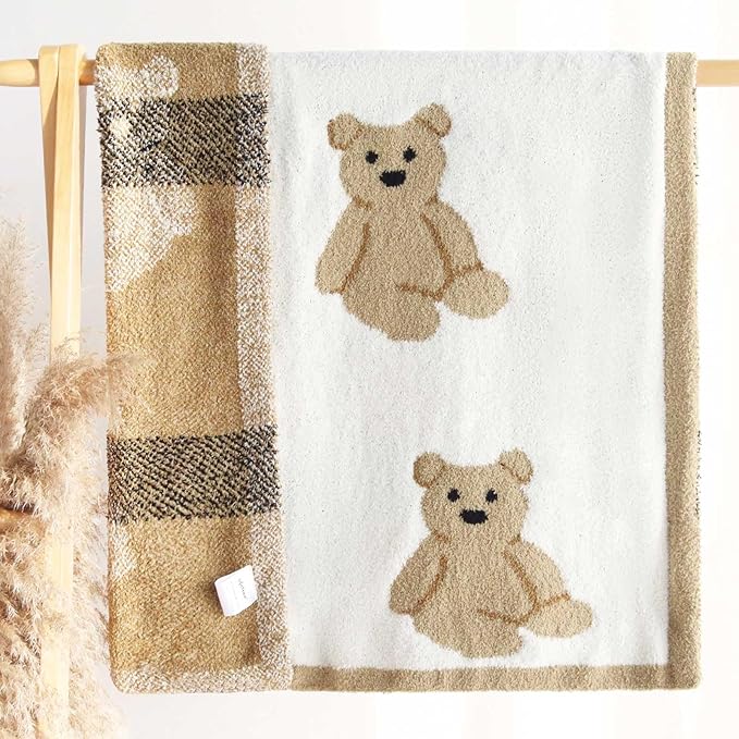 LifeTree Cozy Plush Baby Blanket - Soft Fuzzy Swaddle & Receiving Blanket for Toddler Nursery, Crib, Stroller, Warm & Lightweight for Girls and Boys, 31x40 Inches, Bear Pattern
