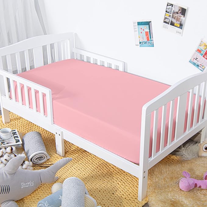 NTBAY 2 Pack 100% Brushed Microfiber Fitted Crib Sheet, Super Soft and Cozy 28x52 Crib Sheet for Standard Crib and Toddler Mattresses, Boys, Girls, Unisex, Pink, 28x52 Inches