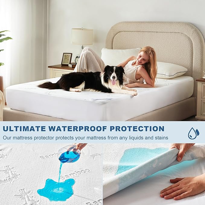 BEDLORE King Size Waterproof Mattress Protector Viscose Derived from Bamboo, Soft Mattress Cover Fitted with Deep Pocket 6"-18", Breathable Noiseless Mattress Pad, Machine Washable(White)
