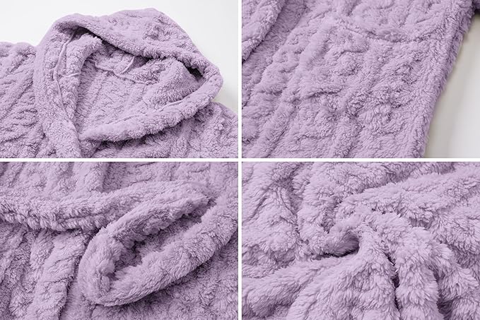 Umeyda Girls & Womens Twist Fleece Robes, Hooded Soft Warm Bath Robe for Kids Womens Fuzzy Bathrobe for Gifts