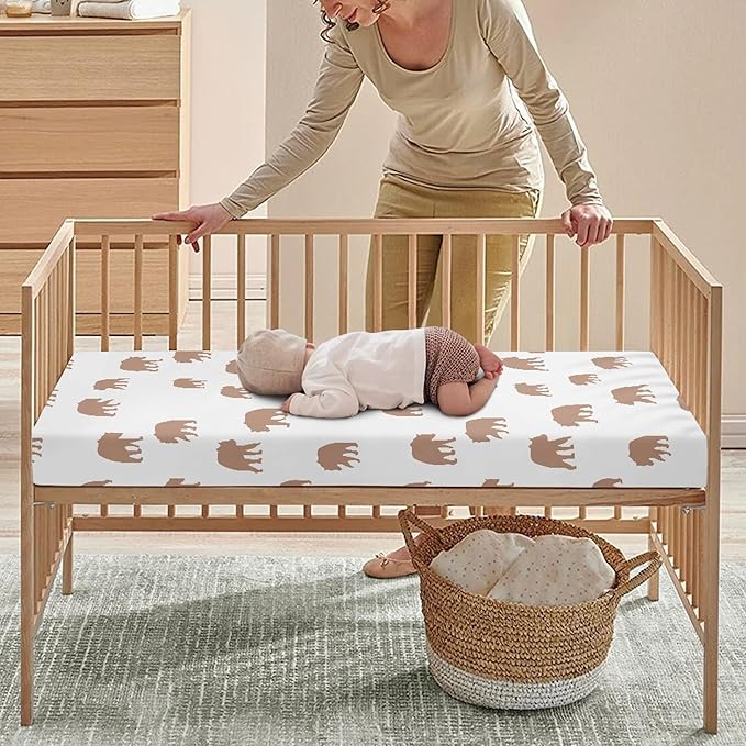 Cute Brown Bear Fitted Crib Sheet Bears Print Baby Crib Sheet Fit Standard Crib and Toddler Mattress,Crib Mattress Sheets for Boys Girls 28"x52"