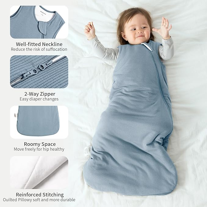 Rayon Made from Bamboo Sleep Sack 12-18 Months Supersoft Toddler Sleep Sack 1.0 Tog Breathable Baby Wearable Blanket with 2-Way Zipper Unisex Sleeping Bag for Babies