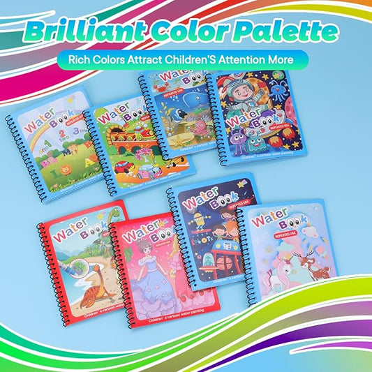 8 Pack Reusable Water Coloring Books for Toddlers, Paint with Water Books,Mess-Free Coloring Book, Portable Educational Doodle Drawing Toy, Improving Children's Imagination, Color Perception