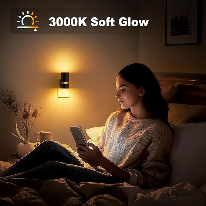 JandCase Night Lights Plug into Wall, Automatic Night Light with Dusk to Dawn, 2 Pack 0-100LM Dimmable Plug in LED Nightlight Amber for Bedroom, Hallway, Stairs