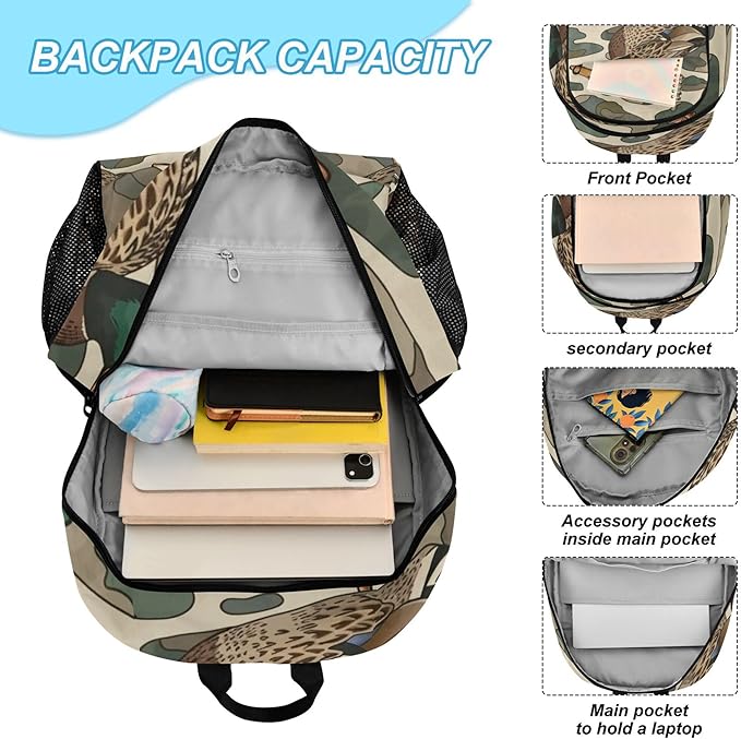 Jucciaco Duck Camo Camouflage Backpack with Lunch Bag for Boys Girls, Travel School Backpack Set