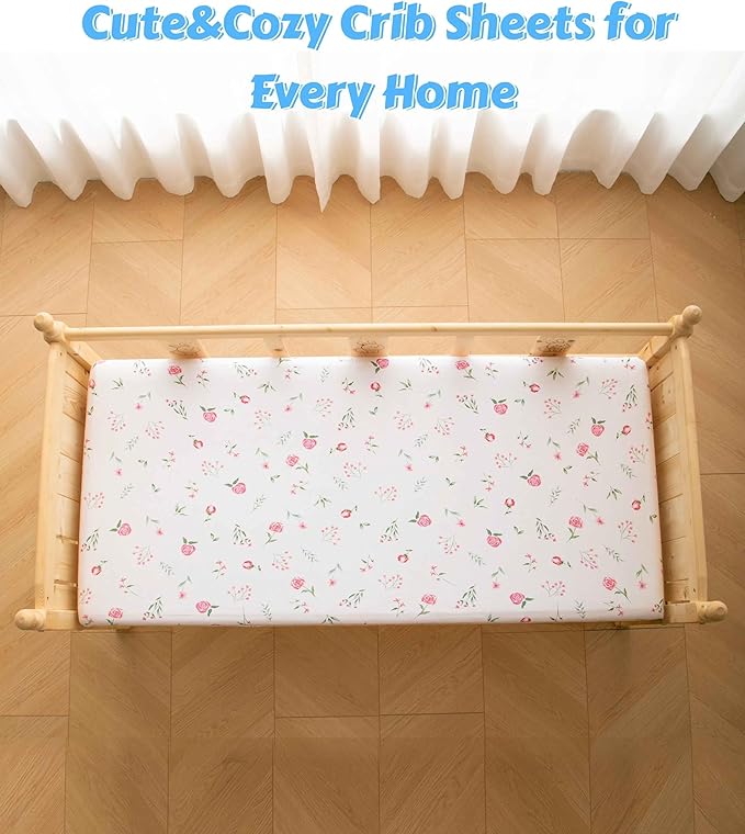 SDY Jersey Crib Sheets for Baby Boys and Girls,52”x28”x8, 2 Pack,Neutral Flower Standard Oval/Retangle Fitted Crib Sheets for Toddler,Super Soft Breathable