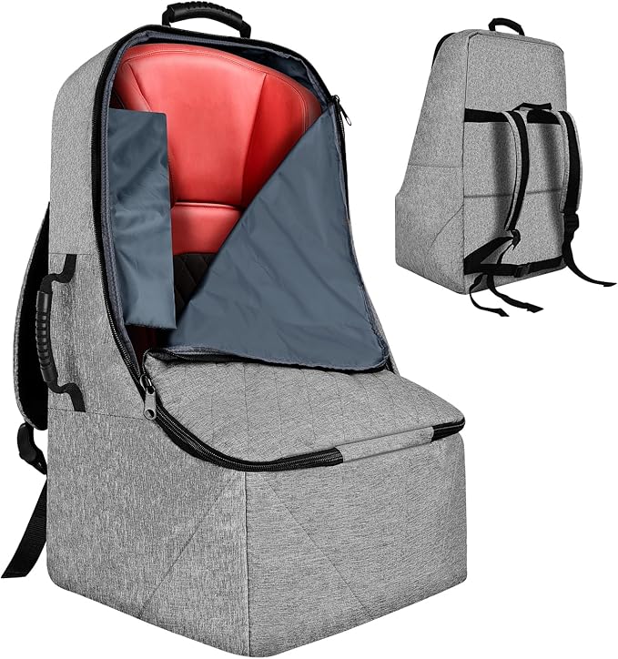 ZRRAJOY Padded Car Seat Travel Bag for Airplane, Heavy Duty Backpack for Air Travel, Water-Resistant Carrier with Shoulder Strap, Fits Most Car Seats (Grey)