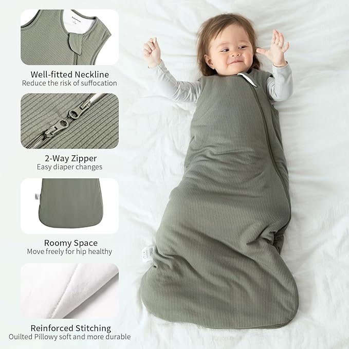 Rayon Made from Bamboo Sleep Sack 12-18 Months Supersoft Toddler Sleep Sack 1.0 Tog Breathable Baby Wearable Blanket with 2-Way Zipper Unisex Sleeping Bag for Babies