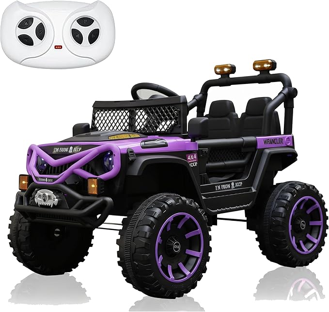 12V Kids Ride On Jeep-Style Car with Remote Control, Bluetooth Music & Stories, LED Headlights, Shock Absorption, Double Doors with Lock, Safe Speed, Battery Powered Electric Vehicle for Boys & Girls