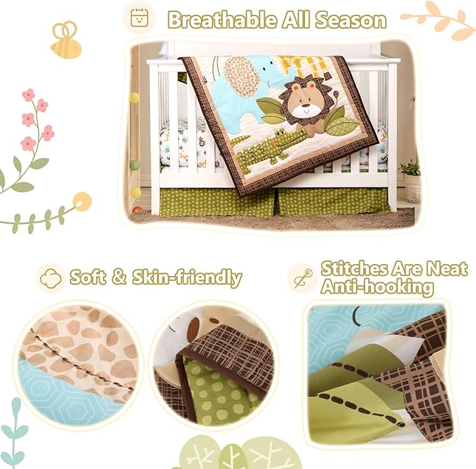Wowelife Safari Crib Bedding Set, 3 Piece Safari Baby Bedding Set Brown, Premium Baby Crib Bed Set, Breathable and Soft for Baby Boy and Girl