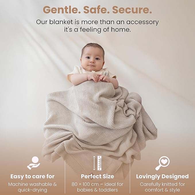 Soft Baby Knitted Blanket - Soft Toddler, Crib, Stroller Blanket - Neutral Swaddle and Receiving Blanket for Newborns, 31 x 39 in, Stone