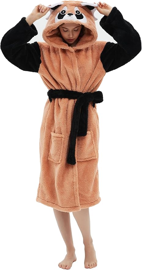 CuteOn Bathrobe for Women Soft Fleece Hooded Plush Loungewear