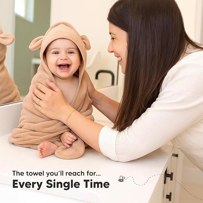 KeaBabies 2-Pack Hooded Baby Towels for Newborn - 30x30 Soft & Absorbent Viscose from Bamboo Baby Bath Towels with Hood for Infant, Toddler,Kids,Boys Girls,Newborn Bath Essentials (Almond, Petite)