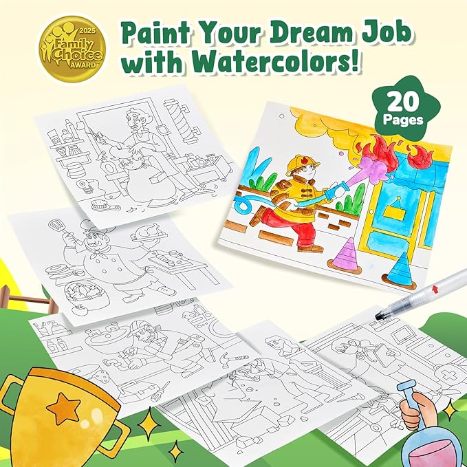 JoyCat Paint with Water Coloring Books for Toddlers, Watercolor Painting Sets for Kids Ages 3-5 4-8, Arts and Crafts Drawing Activities Toy Birthday Gift for Boys Girls (Occupations)