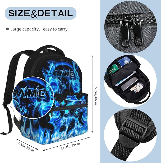 Nebcog Boys Backpack For Kids School Backpack For Children Game Bookbag Teens Elementary Middle School Boys Back packs for Boy 6-18 Waterproof Lightweight 17 Inches Travel Back Pack