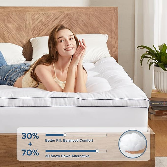 BEDLORE Full Mattress Topper, Thick Pillow Top Pad for Back Pain Relief, Cooling Soft Mattress Cover with Deep Pockets 6-15 inch