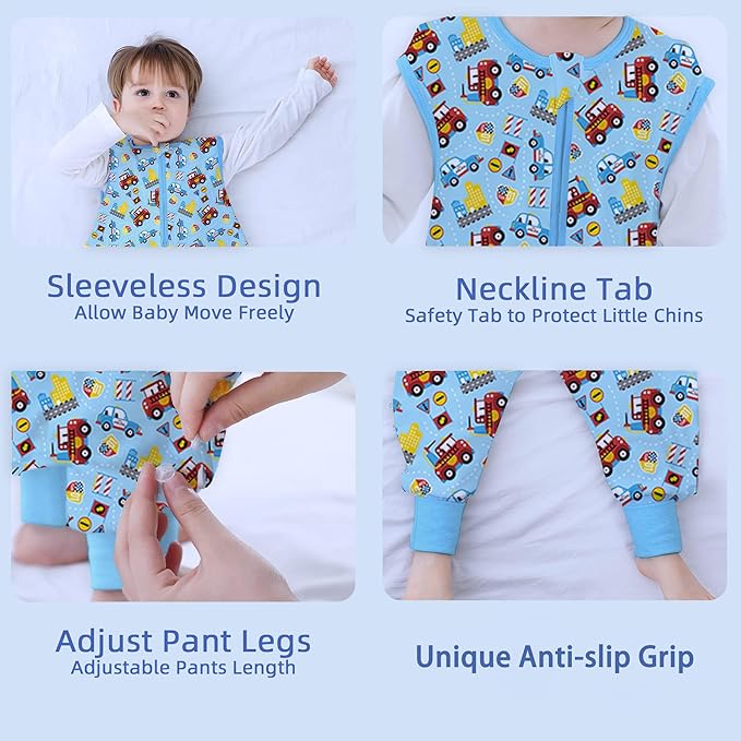 Toddler Sleeping Sack, Toddler Sleep Sack with Feet, Walker Wearable Blanket, Sleep Sack with Legs,0.5Tog（Red Car 9M-2T）