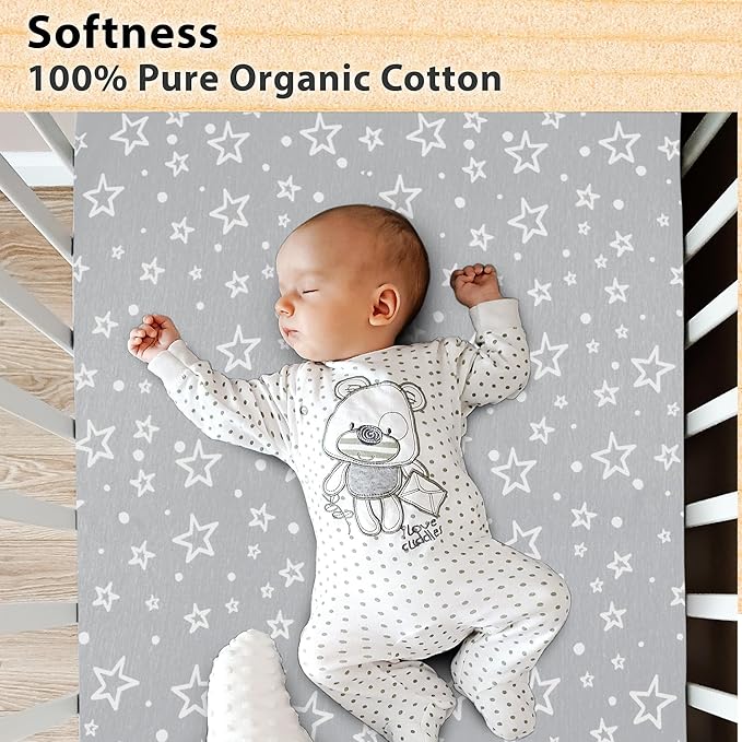 Bublo Baby 100% Organic Cotton 2 Pack and Play Sheets Fitted 38x24 – Soft Breathable Mini Crib Mattress Sheets for Baby, Portable Crib Sheets for Playpen or Travel Crib