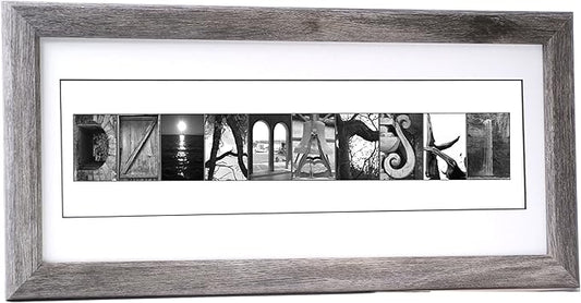 Creative Letter Art Personalized 12 by 26 inch Framed Sign in Nature Themed Alphabet Photograph Letters for Personalized Wedding Gift, Graduation, Anniversary, Childrens Name or any Occasion