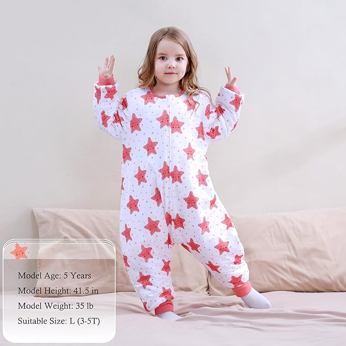 Toddler Sleep Sacks 2.5 TOG Winter Long Sleeve Sleep Sack with Legs 2-Way Zipper Baby Wearable Blanket
