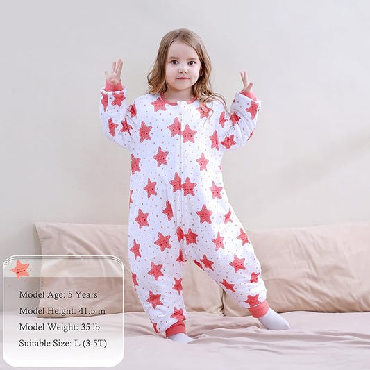 Toddler Sleep Sacks 2.5 TOG Winter Long Sleeve Sleep Sack with Legs 2-Way Zipper Baby Wearable Blanket