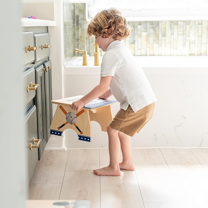 Firefighter Step Stool for Toddlers- Personalized Wood Kids Step Stool with Name for Kitchen Sink, Bathroom, Potty Training, Toilet, Kitchen Sink- Sturdy and Safe Made in USA by BloomOwl (Firefighter)